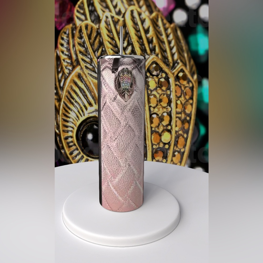 Eagle/Raven Head light pink,purple &gold STAINLESS STEEL TUMBLER  slide lid, NWT